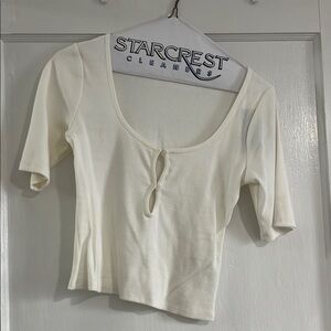 Abercrombie & Fitch Cream Short Sleeve Crop Fitted Cut Out
